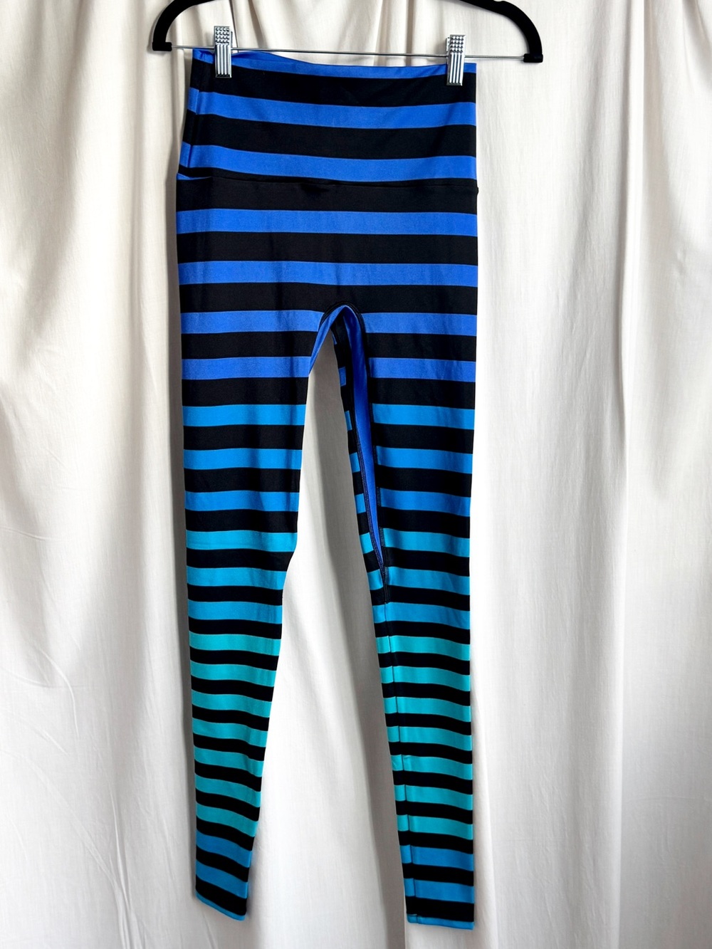 K-DEER Blue Black Striped Ombré Leggings Made in USA M
